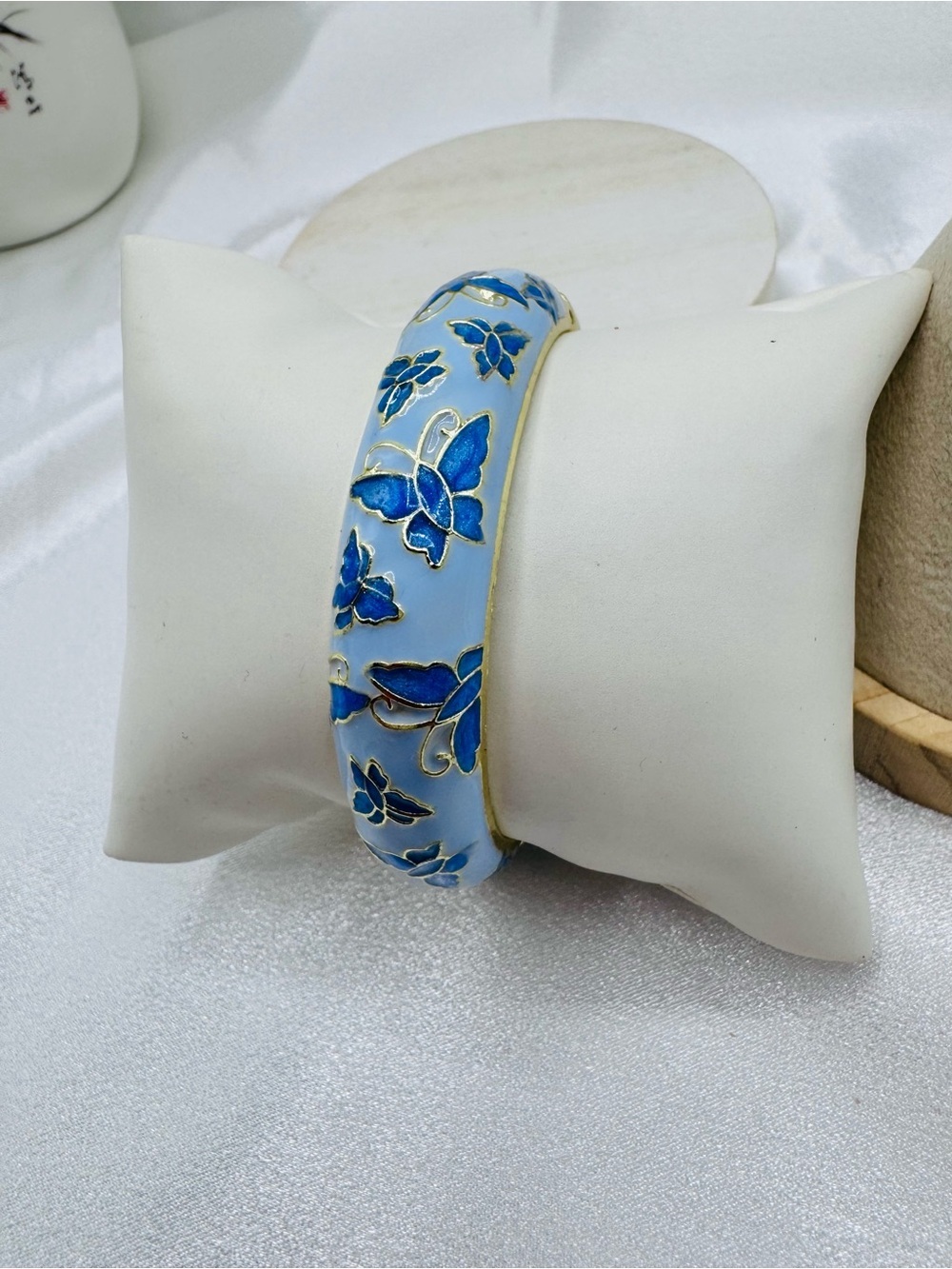 Blue on Blue Enamel Butterfly Cloisonné Bangle Bracelet